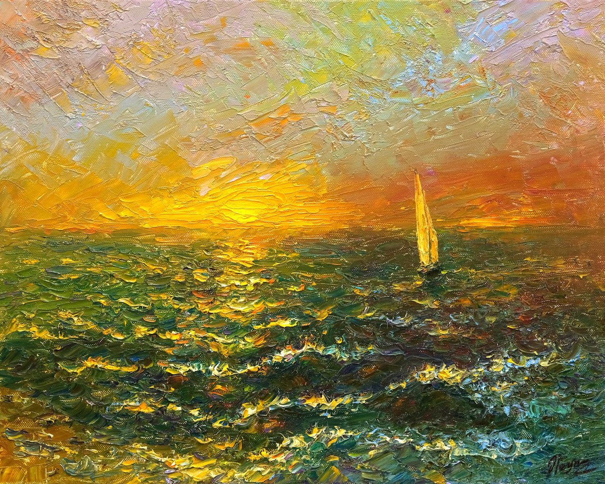 Impressionistic Landscape Oil Painting By Dmitry Oleyn, 20 X 16, Sea, Original Artwork