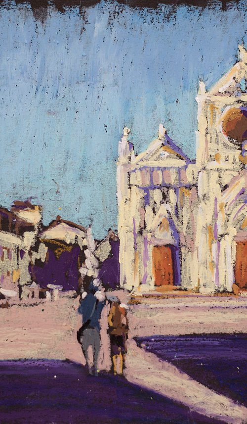 Florence. Santa Croce. Oil pastel painting. Original small light shadow decor interior travel gift by Sasha Romm