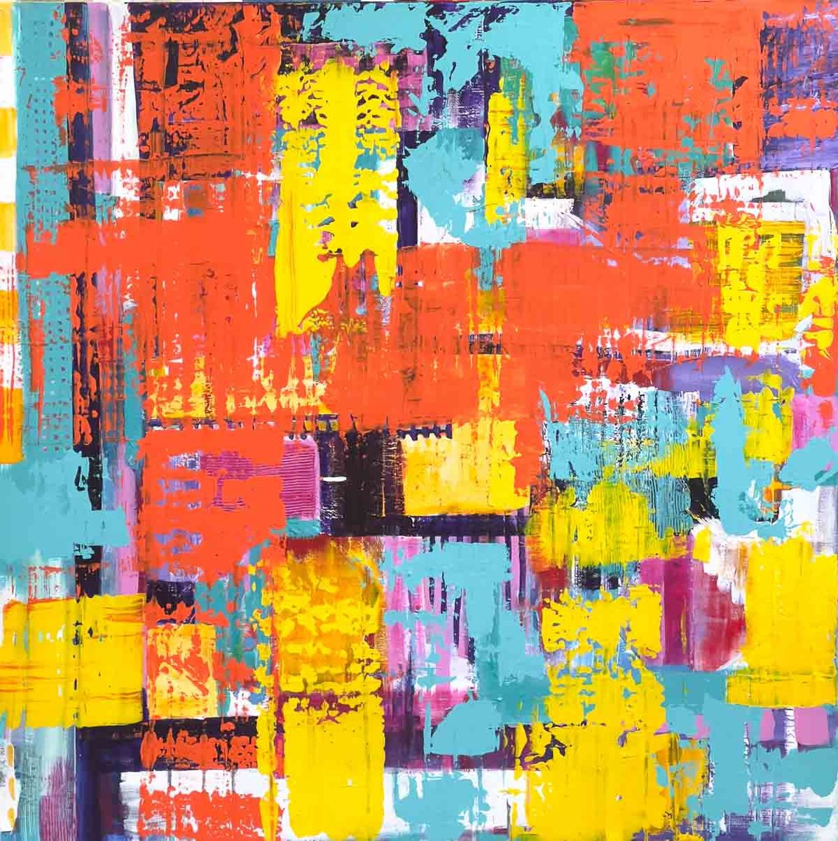 Abstract Acrylic Painting By Km Arts, 39 X 39", A Dance Beneath Tangerine Skies, Original Artwork