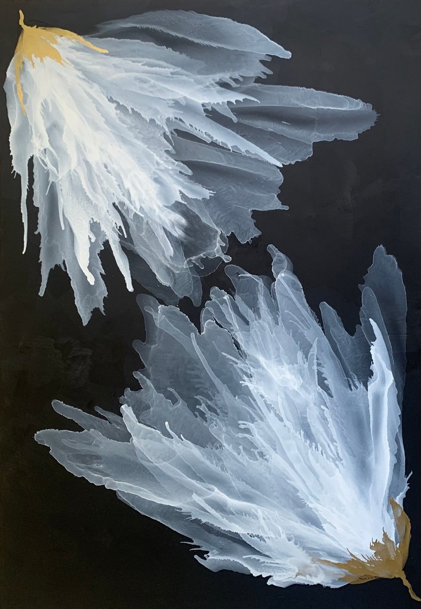 Surrealistic Botanical Painting By Danguole Serstinskaja, 25 X 35, Night Blooms, Original Artwork