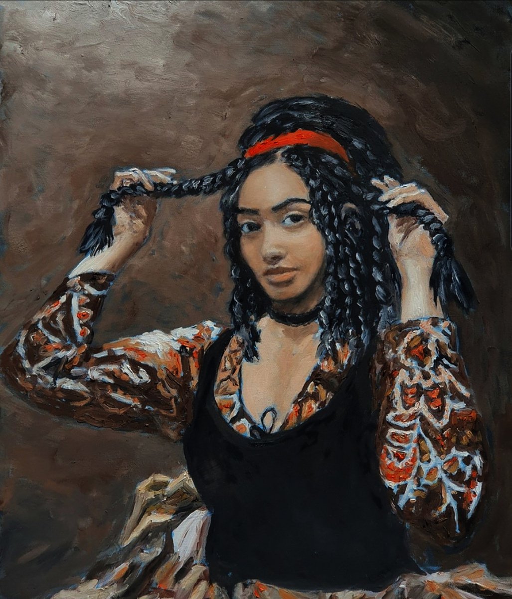 Oil Painting , Gypsy Woman With Braids By Colin Ross Jack, 20 X 24, Artwork For Sale On Artfinder