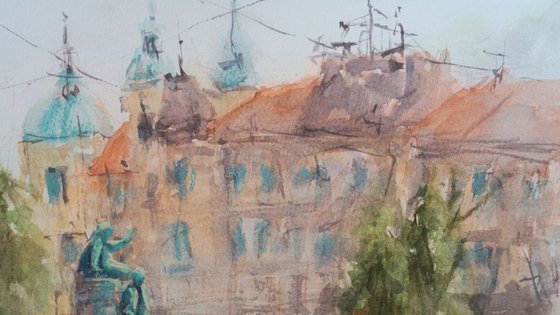 Ljubljana, Prešeren Square | Original Watercolor painting