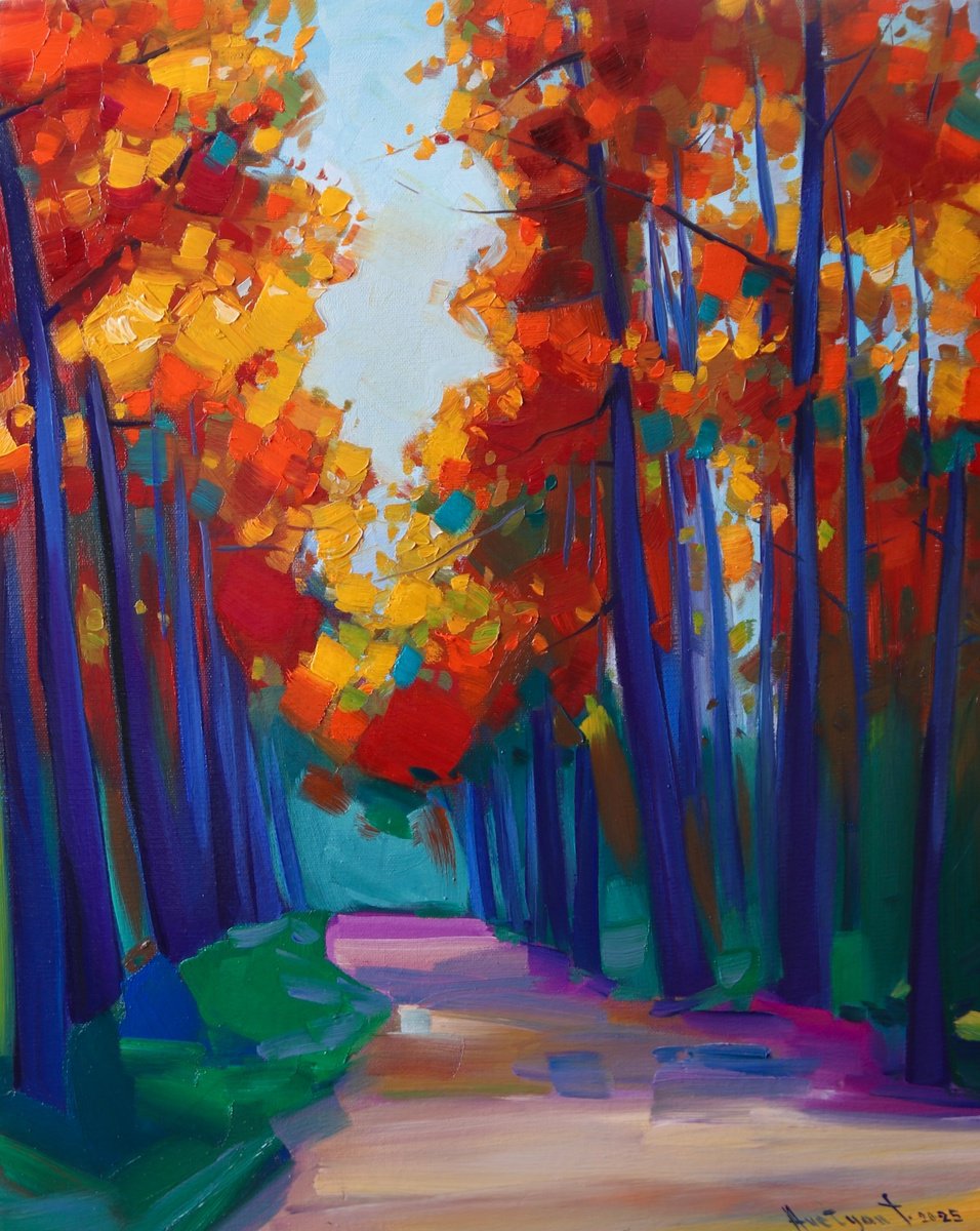 Expressive Landscape Oil Painting By Tigran Avetyan, 16 X 20", Autumn, Original Artwork