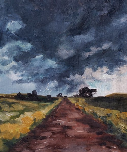 "Prairie Road Storms" - Landscape - Storms - North Dakota by Katrina Case