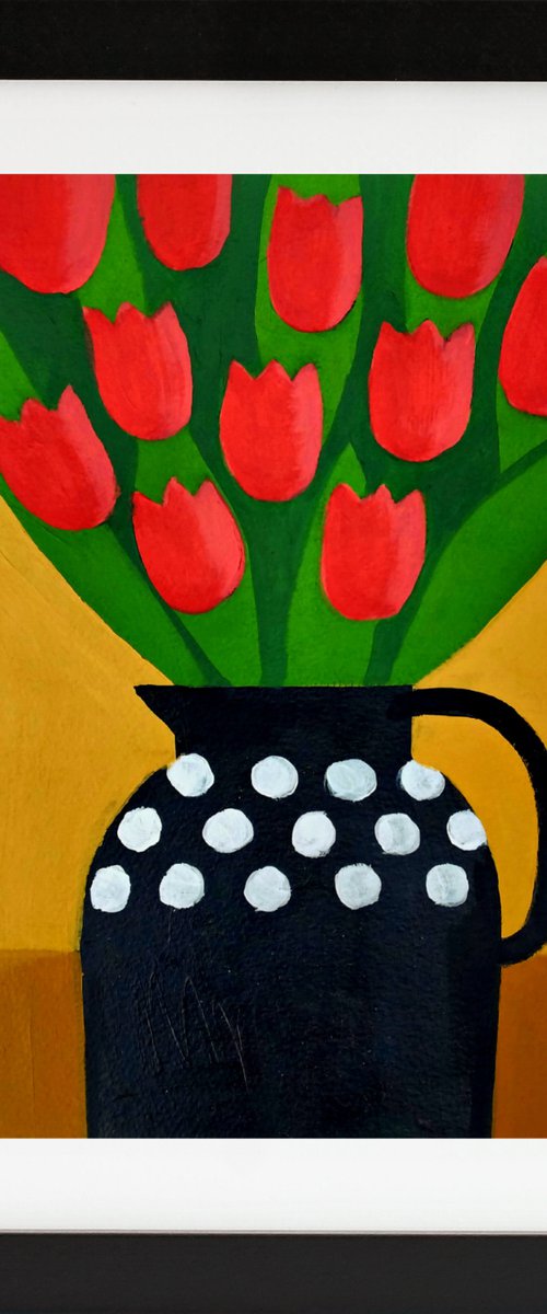 Tulips in a Black Jug by Jan Rippingham