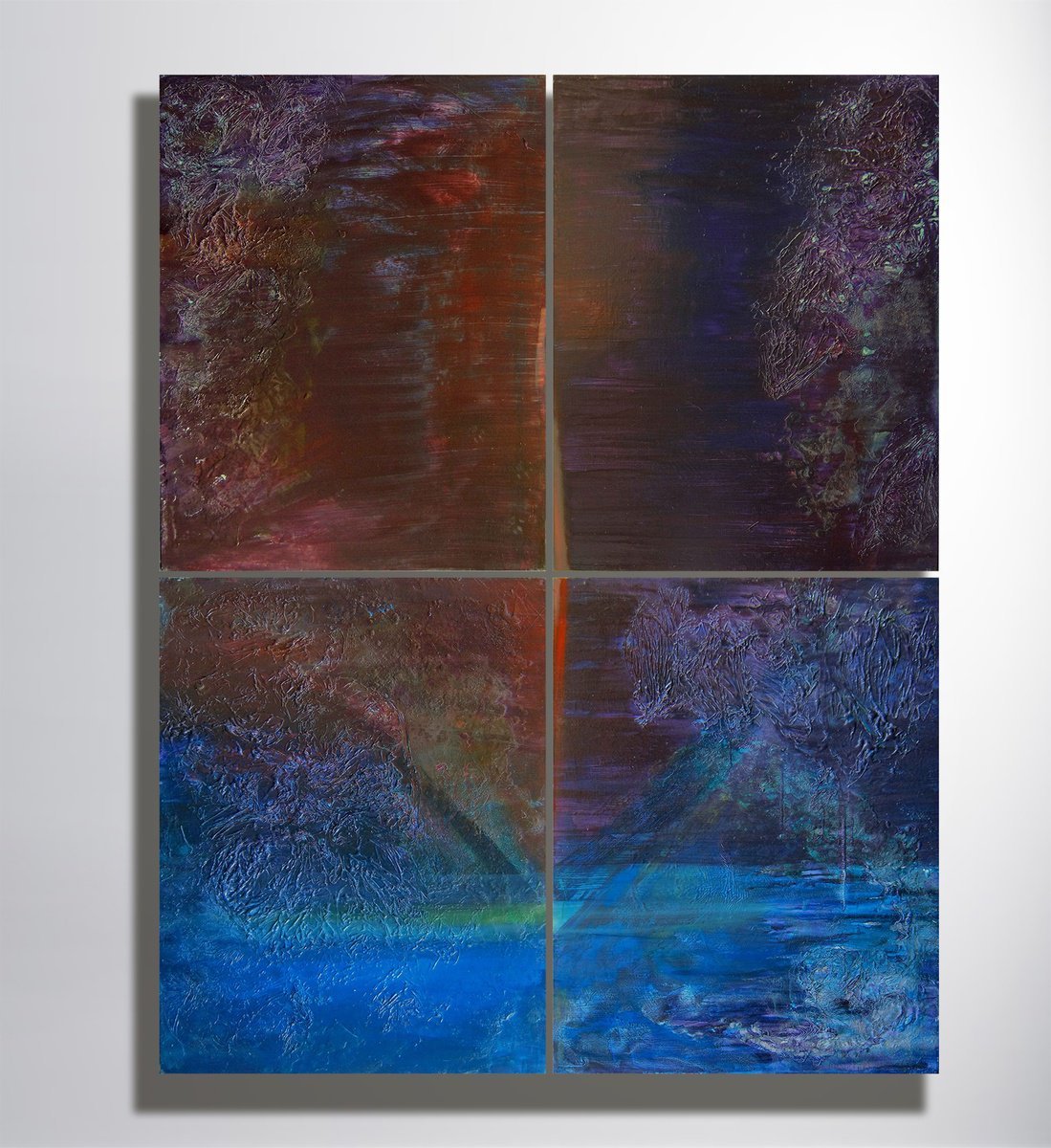 Geometric Abstract Oil Painting By Marya, 55 X 71", "Beams". Poliptych, Original Artwork