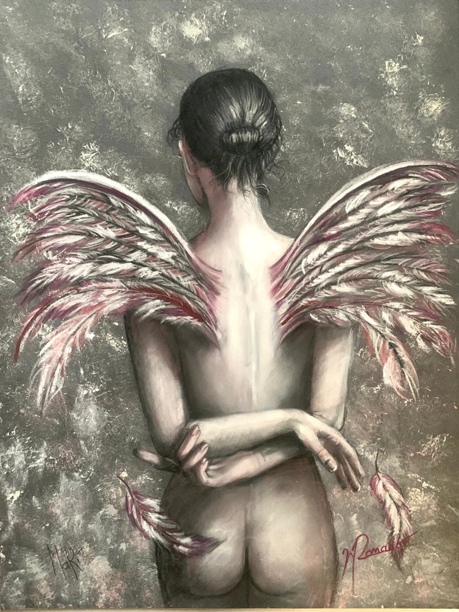 Expressive Portrait Pastel Drawing By Maria Romano, 12 X 16", Silent Angel, Original Artwork