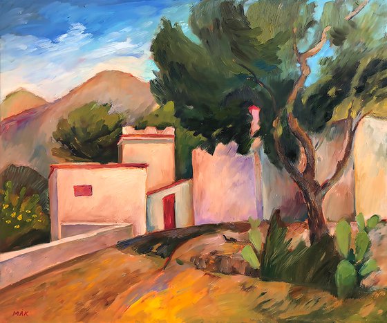ITALY. VILLA IN GARGANO - one of a kind expressive landscape oil painting Italian nature home décor.