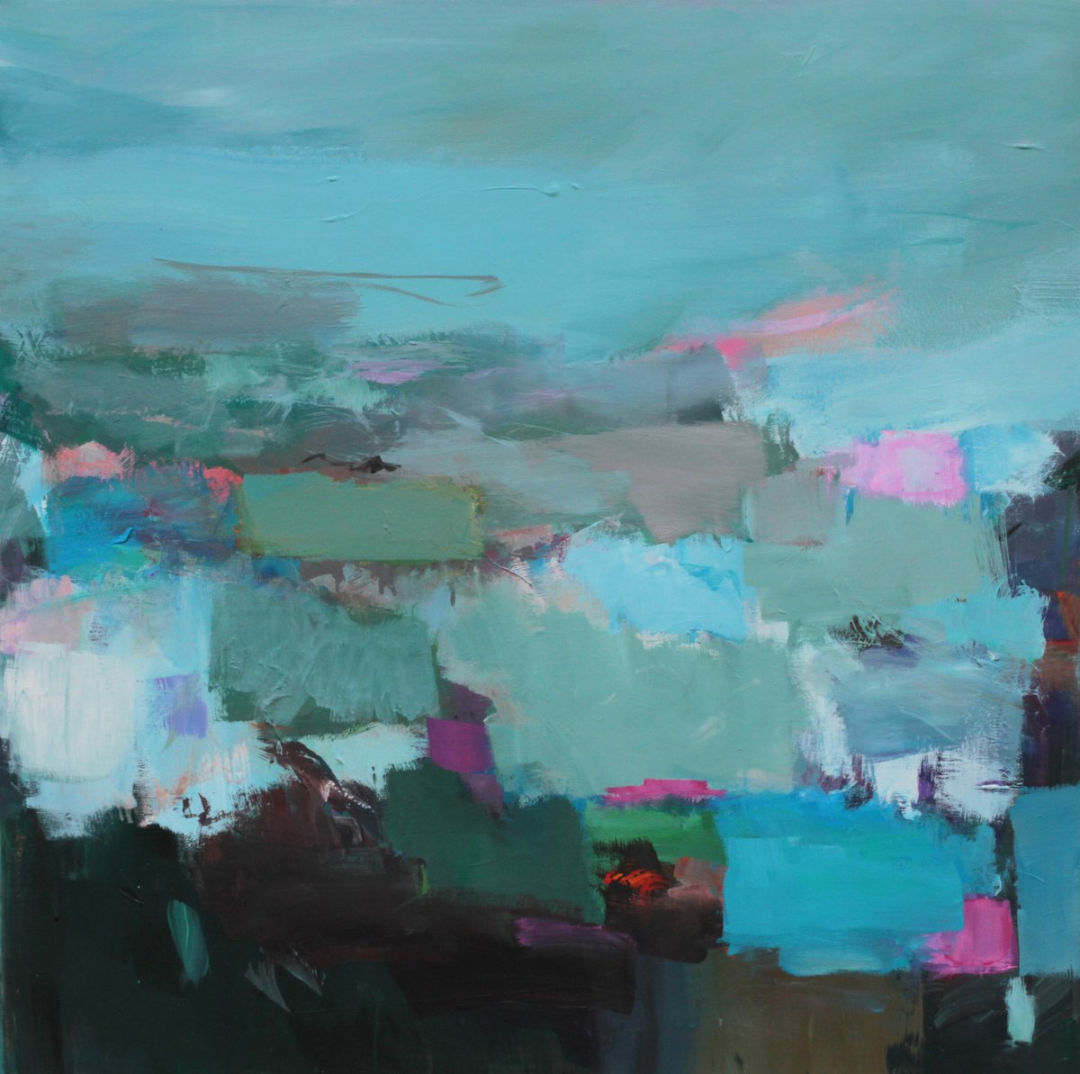 Abstract Landscape Acrylic Painting By Ute Laum, 31 X 31", Rough Frost I, Original Artwork