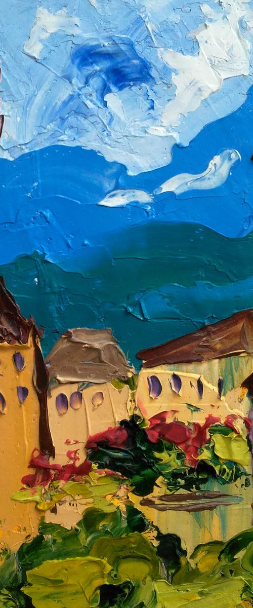 Italy Painting Cityscape Original Art Castle Small Oil Impasto Artwork Old City Home Wall Art 6 by 8" by Halyna Kirichenko by Halyna Kirichenko
