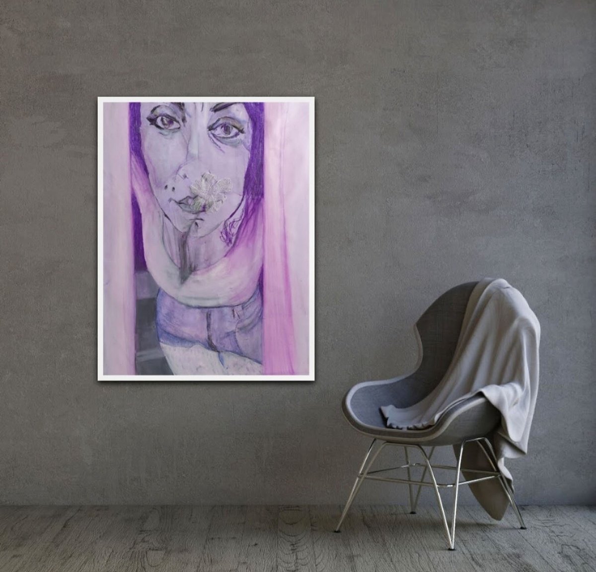 Expressive Portrait Painting By Gugi Goo, 31 X 37, Whispers Into Nowhere, Original Artwork