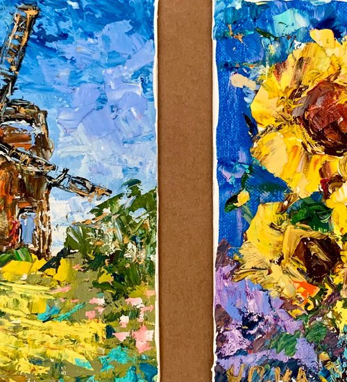 Windmill and Sunflowers by Vilma Gataveckienė