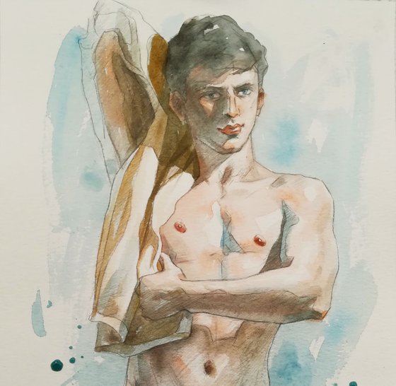 Watercolor male nude #1992