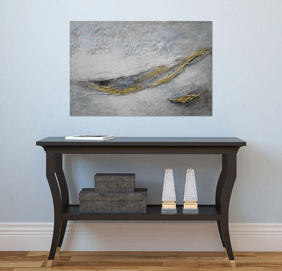 Large Abstract Large Large Abstract Painting. Gray and Gold, White. Modern Textured Art. Abstract Landscape