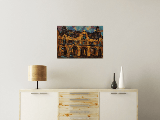 LOUVRE - original painting, architecture of Paris, cityscape