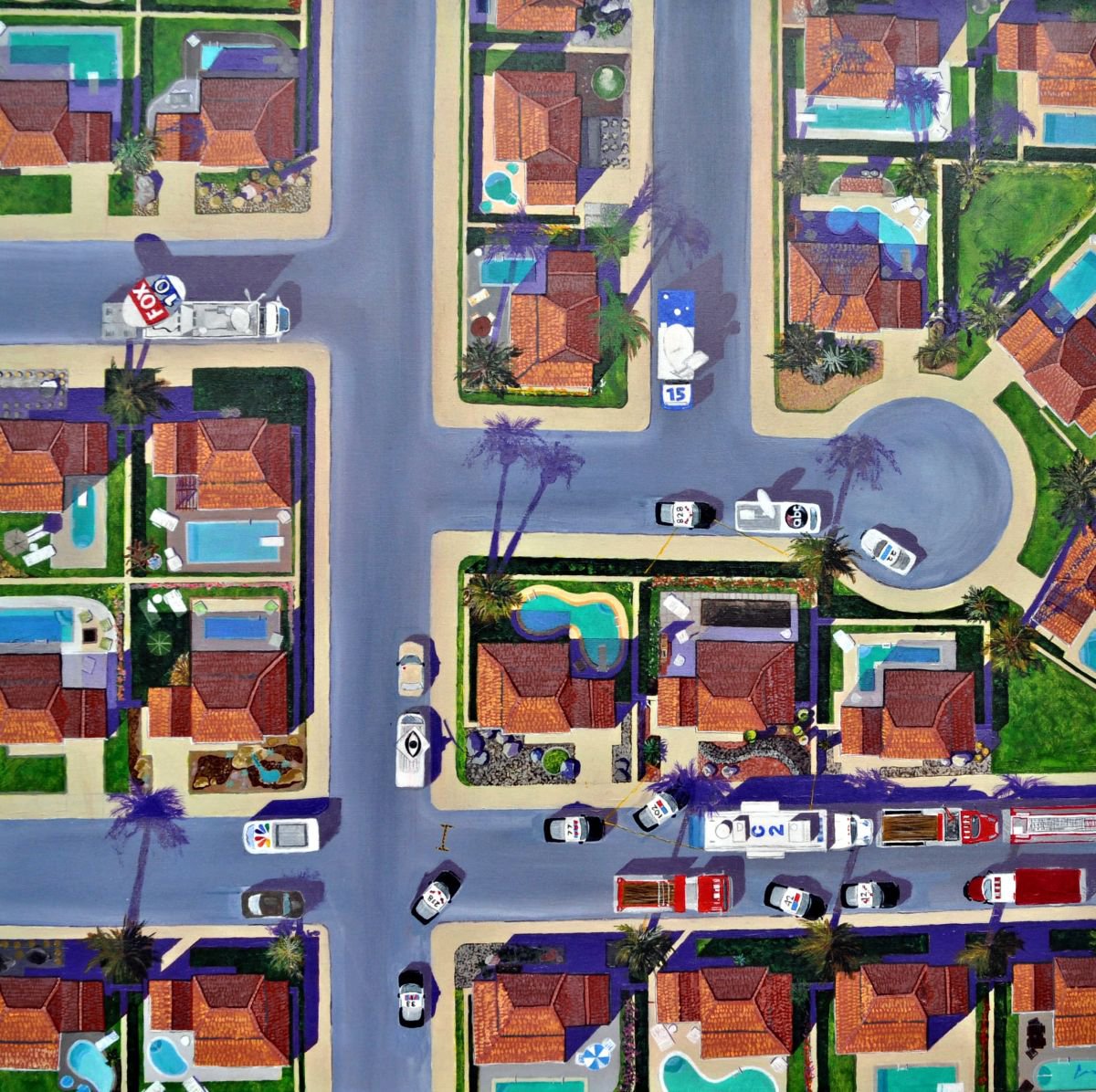 Photorealistic Landscape Acrylic Painting By Ken Vrana, 36 X 36", Aliens Stole Gary