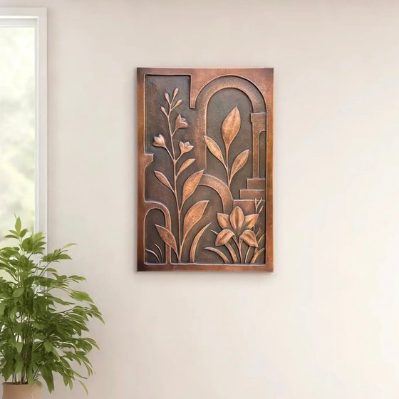 "Copper Botanica" Metal Wall Relief