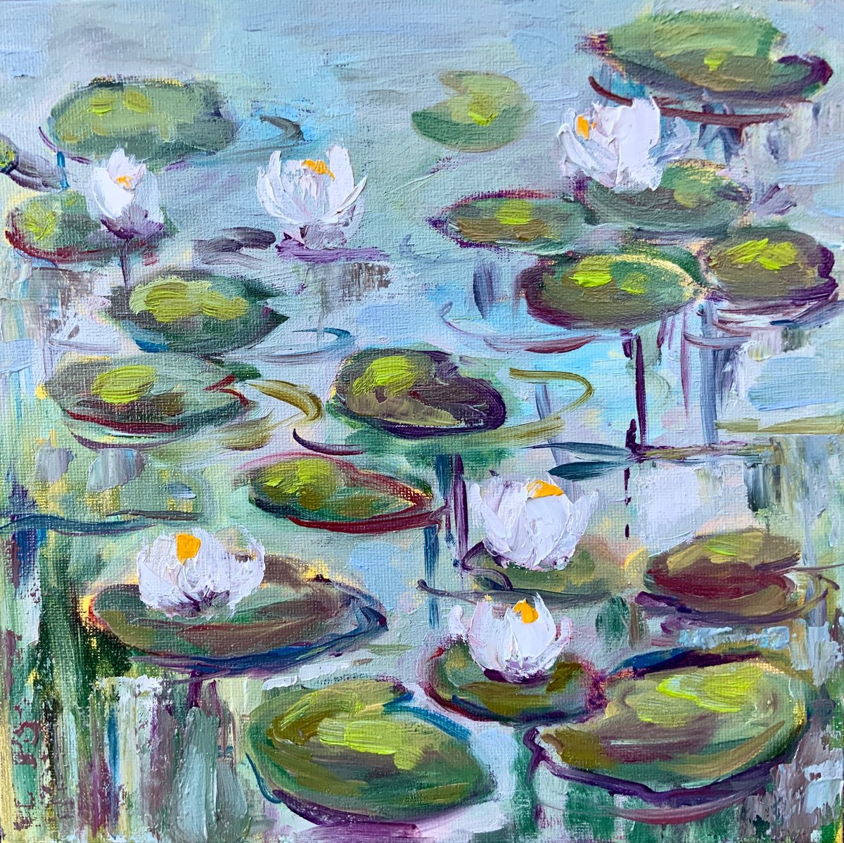 On the Lily Pond - water lilies, flowers, floral by Alexandra Jagoda (Ovcharenko)