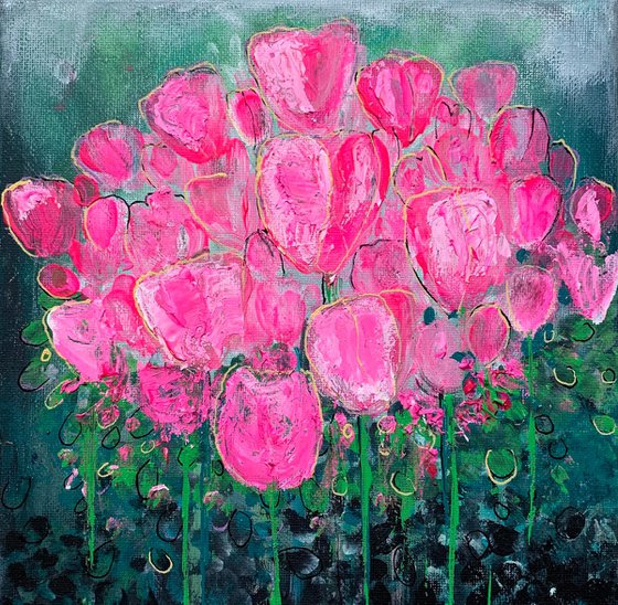 Pink Tulips, Flower Paintings, Floral Artwork For Sale, Original Acrylic Painting, Home Decor, Wall Art Decor, Gift Ideas