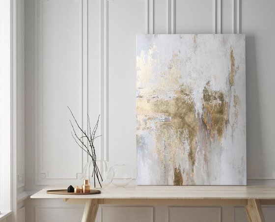 "Cascade 5" Abstract gold white acrylic art