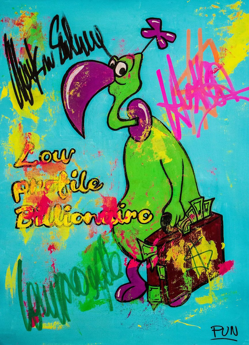 Cartoon Portrait Acrylic Painting By Carlos Pun Art, 20 X 28, Low Profile Billionaire, Original Artwork