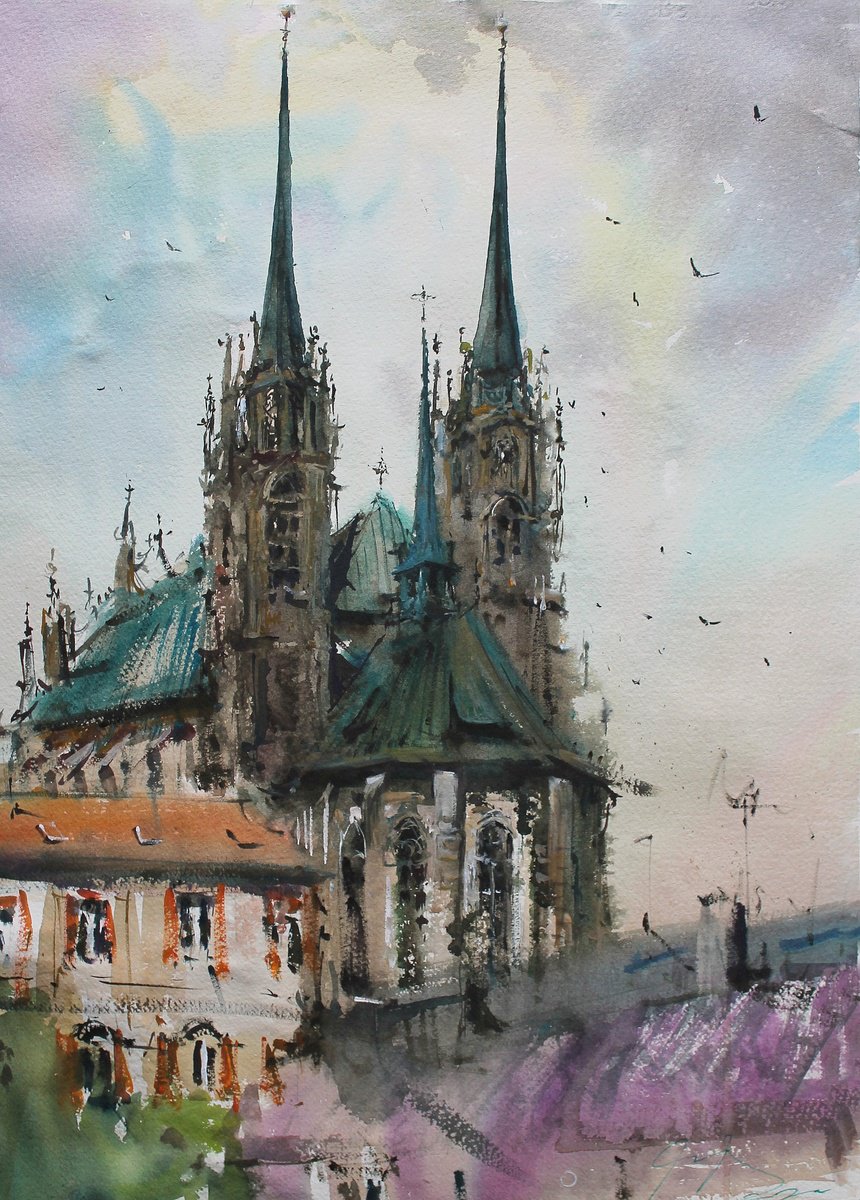 Impressionistic Cityscapes Watercolour By Maximo Damico, 15 X 22", Atmospheric Architecture Ii, Original Artwork