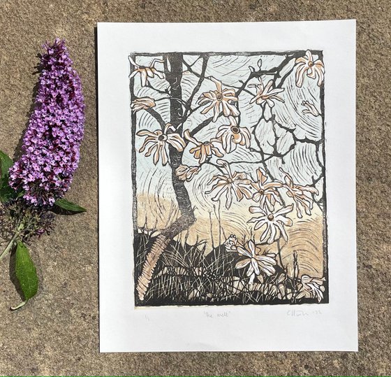 The Melt - Magnolia Blossom Contemporary Linocut Print