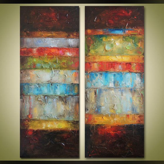 Horizontals, Set of 2 large contemporary Painting, Free Shipping