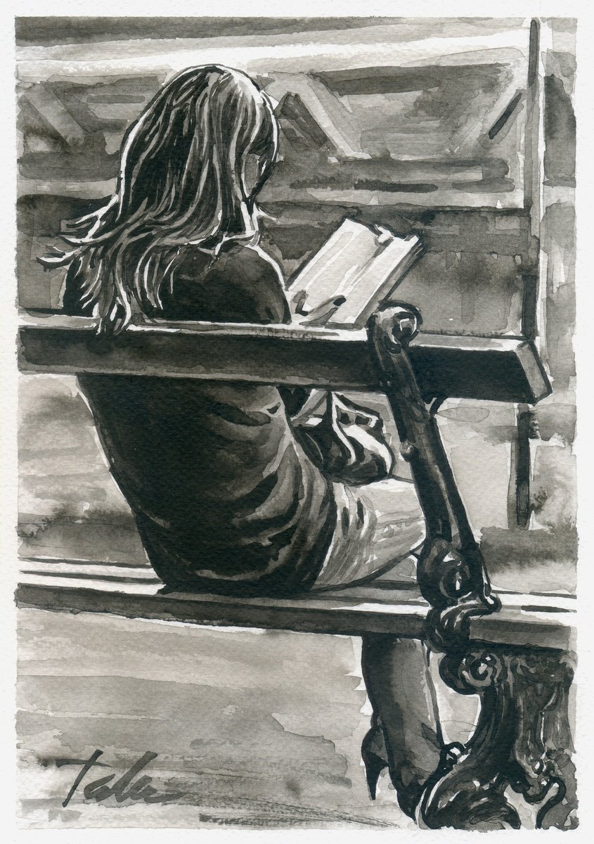 Urban And Pop Portrait Ink Drawing By Tashe, 8 X 12", London, Booklover, Original Artwork