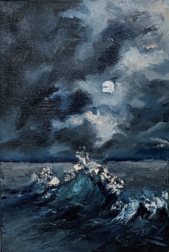 Night Seascape. Dark sky.