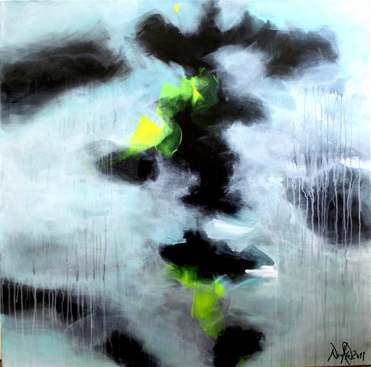 Abstract Acrylic Painting By Nina Mahnik, 39 X 39", Thunderstorm Clearing, Original Artwork