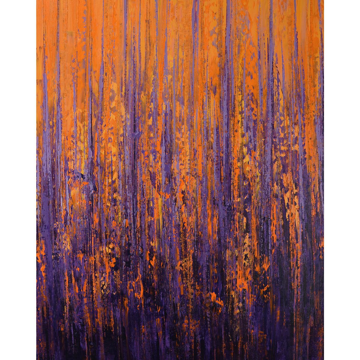 Expressive Abstract Acrylic Painting By Suzanne Vaughan, 24 X 30", Violet Orange - Color Field, Original Artwork
