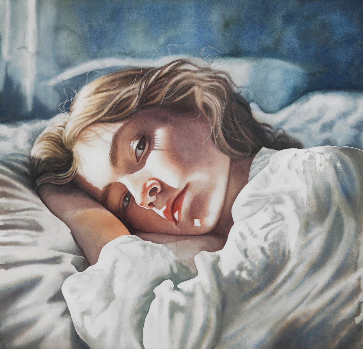 Photorealistic Portrait Watercolour By Zhanna Utkina, 25 X 24", Aurora, Original Artwork