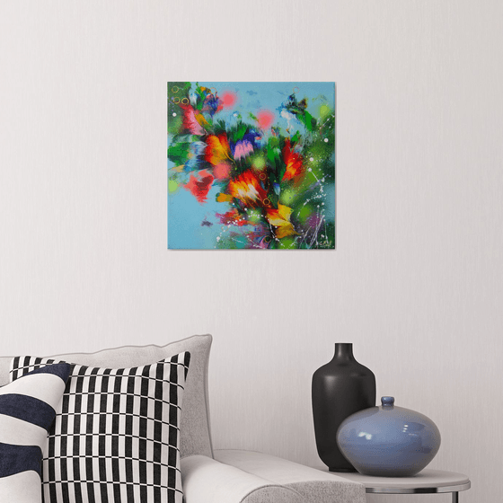 FLOWERS-4 /40 x 40 cm - (16 x 16”) Floral Abstract Painting