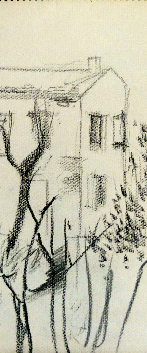The Suburban House, vintage drawing, 21x29 cm by Frederic Belaubre