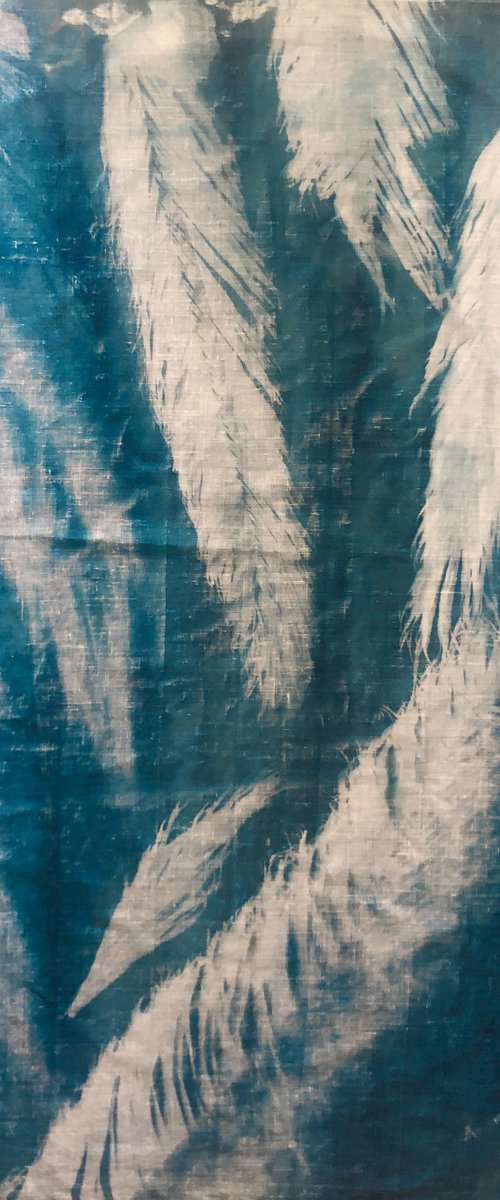 Palms on linen- cyanotype print by Georgia Merton