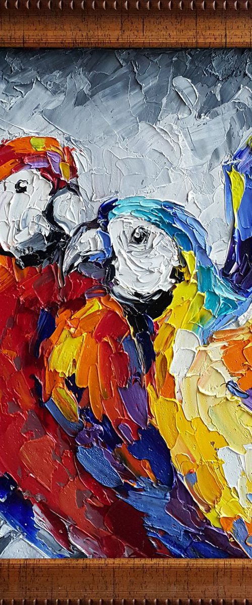 When i with you - bird, parrots, gift, love, birds love, parrots art, animals, oil painting by Anastasia Kozorez
