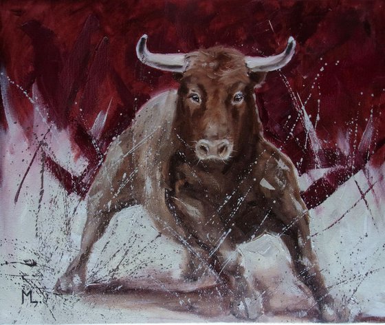 " NATURE ... " -  BULL original oil painting on canvas, gift,  PALETTE KNIFE TORRO hossa