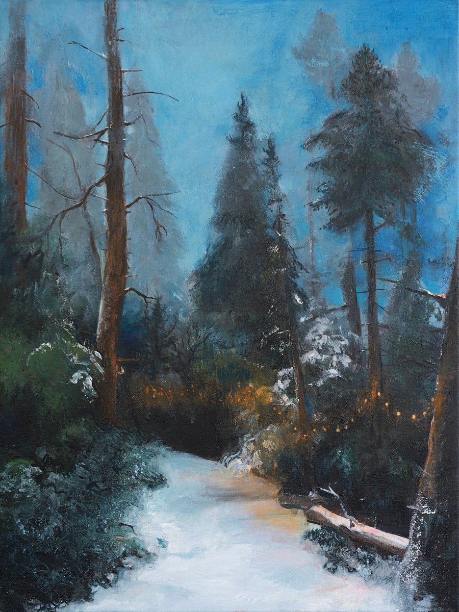 Impressionistic Landscape Oil Painting By Roeland Kneepkens, 24 X 31", Just Follow The Lights..., Original Artwork