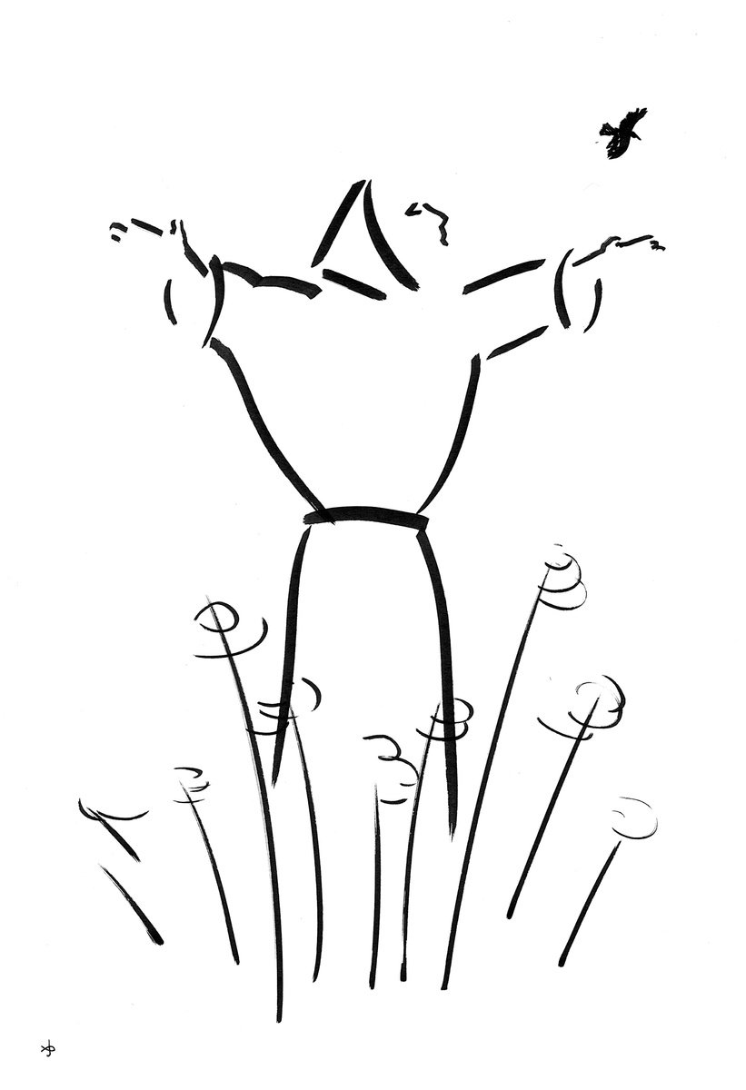 Expressive Animal Ink Drawing By David Jones, 10 X 15, Together - St Francis #002, Original Artwork