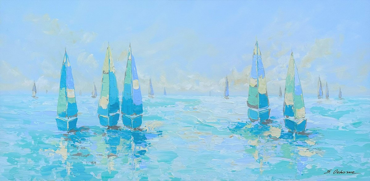 FREEDOM. Sailboats Regatta Modern Seascape Coastal Painting by Sveta Osborne