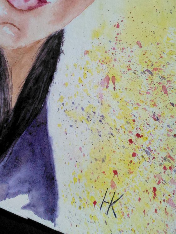 Woman with Goldfinch original watercolor painting