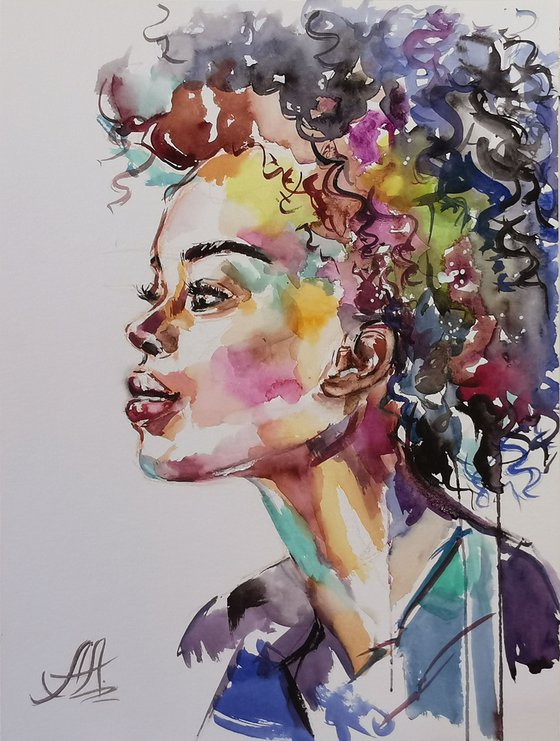 Women painting, Watercolor portrait