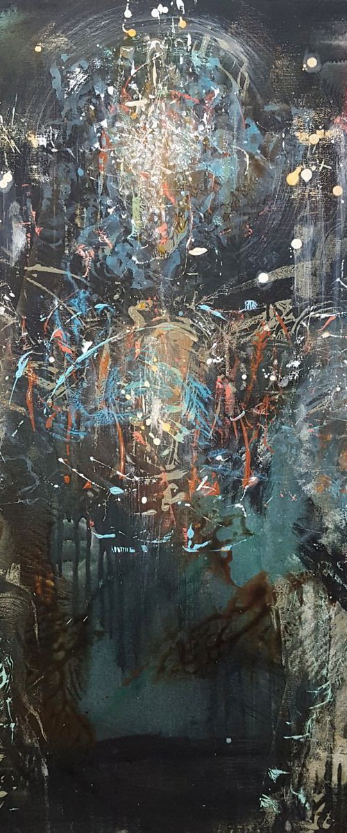 Angel like energy entity about eternity human condition gestural oneiric art large painting by KLOSKA by Kloska Ovidiu