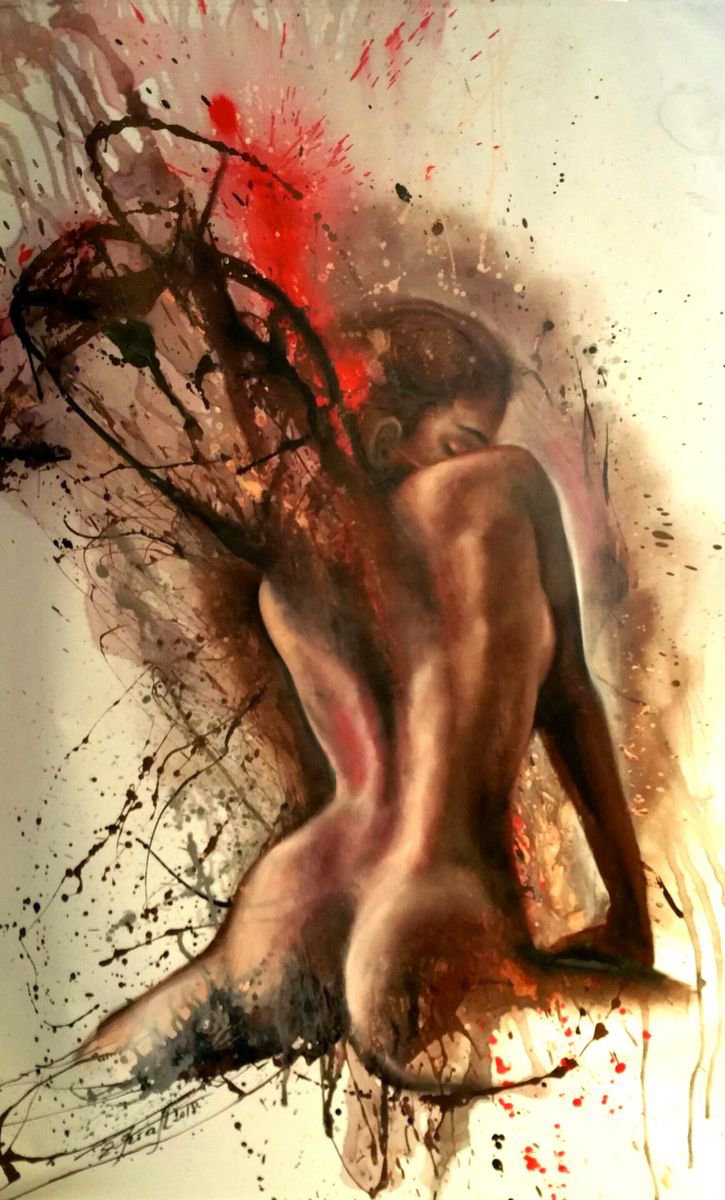 Expressive Painting , The Birth Of An Angel Iv 88X140Cm, Mixed Media Large Painting On Stretched Fabric. By Elena Kraft, 35 X 55, Artwork For Sale On Artfinder