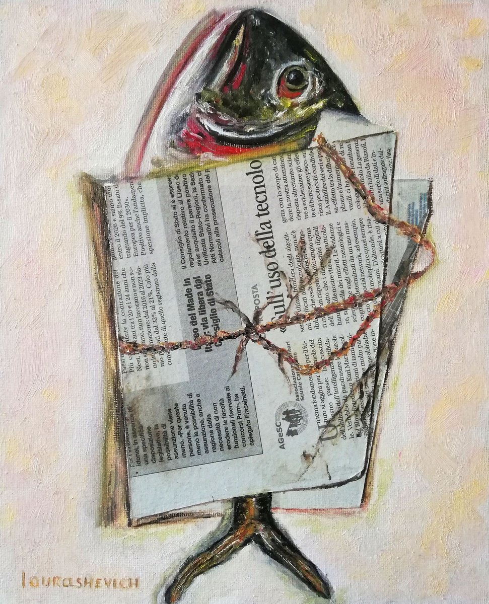 Fish Wrapped in Newspaper Bag by Katia Ricci