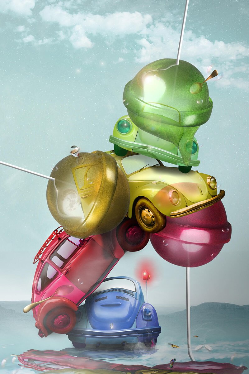 Surrealistic Transport Print By Vanessa T Stefanova, 16 X 24", Lollicars, Original Artwork