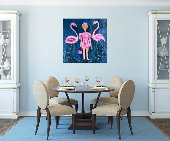 Girl Flamingo Painting