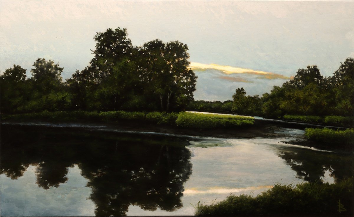 Impressionistic Landscape Oil Painting By Oleg Baulin, 30 X 18", The Beginning Of The Day, Original Artwork