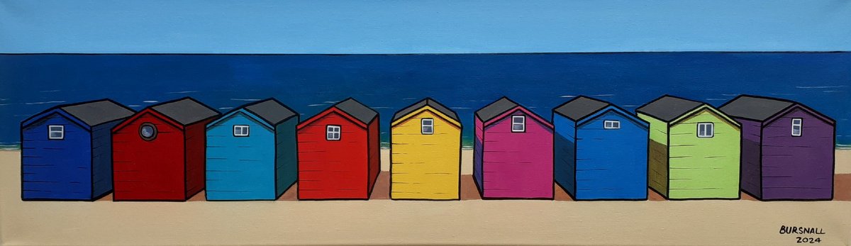 Naive Landscape Acrylic Painting By Paul Bursnall, 39 X 12", Old Porthole, Original Artwork